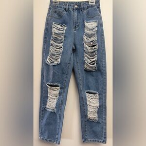 Cape Clique and Stylish High Rise Ripped Blue Jeans